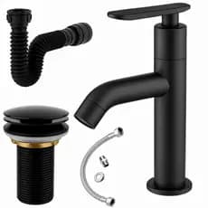 kit Torneira Banheiro Cuba+ Ralo Valvula Click Pia+ Sifão Flexível + Engate Rabicho 40Cm