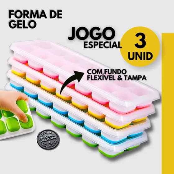 Jogo 3 - Forma de Gelo Fundo Flexível Silicone Forma de Gelo Silicone Cubo Drinks Caipirinha