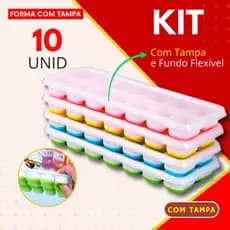 Forma de Gelo Kit 10, 5 ou 3 Peças Fundo Flexível de Silicone Tampa Higiênica Fácil Desenformar