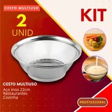 KIT Cesta Multiuso Inox Escorrer Arroz Massa Lavar Frutas Legumes para Cozinha Restaurante