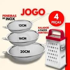 Kit - Peneira Inox + Ralador 4 Faces Sortido Cozinha Confeitaria Padaria Restaurante Bolo Queijo