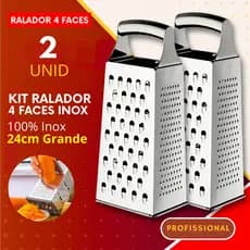 Ralador 4 Faces 24cm 2 ou 1 Peça Inox Multiuso Rala Queijo para Cozinha Restaurante Buffet