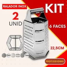 Ralador 6 Faces Kit 2 ou 1 Peça 23cm Inox Multiuso Rala Queijo para Cozinha Restaurante Buffet