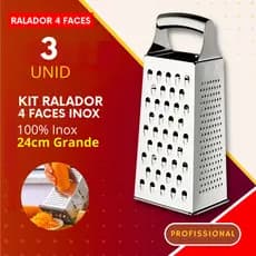 Ralador 4 Faces 24cm 1,2 ou 3 Peças Inox Multiuso Rala Queijo para Cozinha Restaurante Buffet