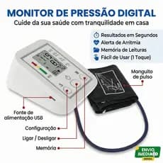 Monitor de Pressão Arterial Digital | Monitor de Braço | Resultado imediato | Alerta de Arritmia | Memória de Leituras |