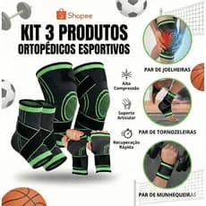 COMBO COMPRESSÃO - Par de Munhequeiras + Par Joelheiras + Par Tornozeleiras | Elásticas ! Ortopedicas | Reforçadas |