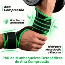PAR de Munhequeiras de Compressão Ortopédica Estabilizadora Exercícios Fitness Esportes
