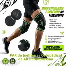 PAR de Joelheiras de Alta Compressão Ortopédica Estabilizadora Exercícios Fitness Esportes