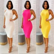 Vestido Tubinho Feminino Midi Canelado Confortável Casual Dia a Dia Tamanho P,M,G,GG