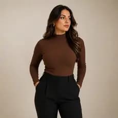 Blusa Feminina Segunda Pele Cacharrel Canelada Gola Alta Manga Longa Moda Inverno Elegante