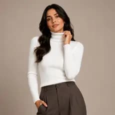 Blusa Cacharrel Feminina Segunda Pele Gola Alta Canelada Manga Longa Inverno