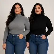 Kit 2 Blusa Feminina Plus Size Cacharrel Segunda Pele Canelada Manga Longa Gola Alta Inverno