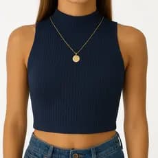 Cropped Feminino Regata Gola Alta Canelado Proteção UV50+ Moda Blogueira