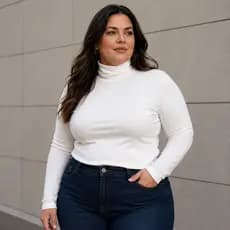 Blusa Plus Size Cacharrel Canelada Segunda Pele Gola Alta Manga Longa Inverno Quentinha