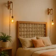 Kit 2 Luminárias Pendente Em Macramê Decoração Quarto Casal + 2 Mão Francesa