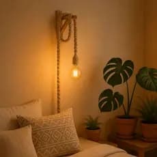 Luminária Abajur Pendente Macrame Decoração Para Casa Boho Chic + Mão Francesa