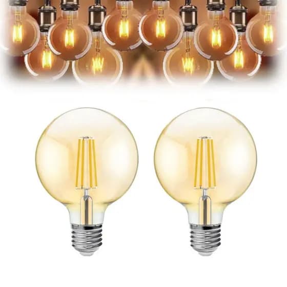 Kit 2 Lâmpada Led Filamento Grande Globo Retro Vintage G80