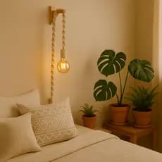 Luminária Abajur Pendente Decoração Para Quarto em Macrame + Mão Francesa