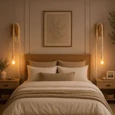 Kit 2 Luminárias Pendente Em Macramê Decoração Para Quarto + 2 Mão Francesa