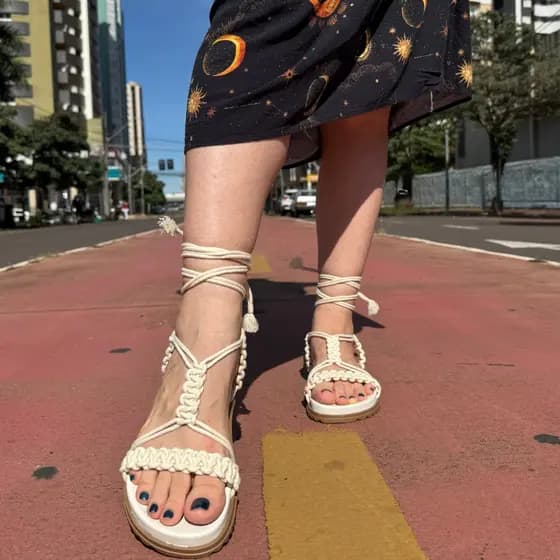 Sandália Papete Feminina Exclusiva em Macramê