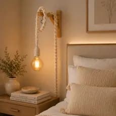 Luminária Para Quarto Macramê Pendente Abajur de Cabeceira  + Mão Francesa