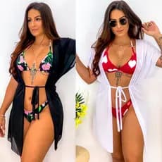 Cover Up Saída de Praia Kimono Levinho  curto com cinto de amarrar envio imediato