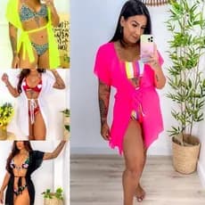 Kimono saida de praia Levinho curto com cinto de amarrar moda praia Pareô Envio Imediato