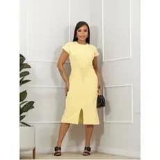 vestido  moletinho midi feminino chique despojado com bolsos e fenda frontal