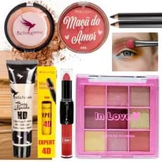 Kit De Maquiagem Pó Compacto Blush Base Batom Liquido