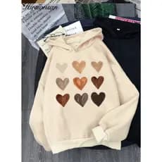 Moletom Capuz Canguru Estampa Coração Casual Estampa Hoodie Casaco Algodão Inverno