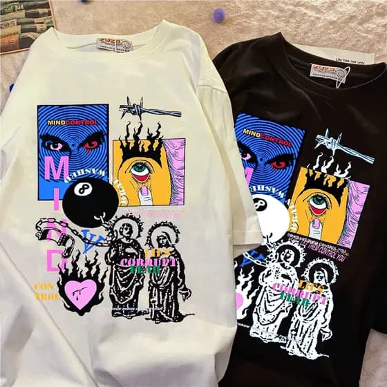 Camiseta Básica T-shirt Unissex Mind Control  Vintage Streetwear Aesthetic Eyes Fear