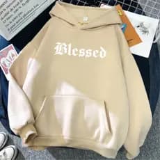 Moletom Canguru Capuz Blusa de Frio Frase Blessed Casaco Unissex Flanelado Inverno