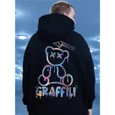 Moletom Canguru Capuz Estampa Grafica Grafite Urso StreetWear Cacaso Over Unissex Algodão