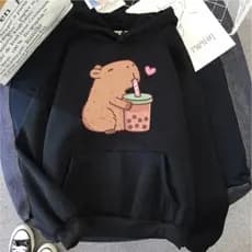 Moletom Canguru Capuz Algodão Unissex Capybara Tea Casaco Gráfico Inverno