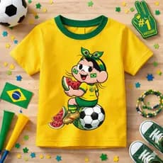 Camiseta Infantil Magali Brasil Jogadora Estampada Copa Do Mundo Algodão Macio Lançamento Crianças