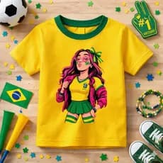 Camiseta Infantil Emily Vick Brasil Estampada Copa Do Mundo Algodão Macio Lançamento Crianças