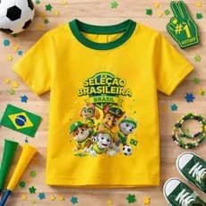 Camiseta Infantil Estampada Patrulha Canina Copa Do Mundo Algodão Macio Lançamento Crianças