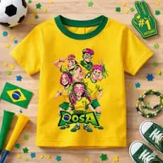 Camiseta Infantil Dos Rosa Youtuber Brasil Estampada Copa Do Mundo Algodão Macio Lançamento Crianças