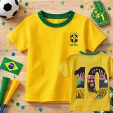 Camiseta Infantil Estampada Camiseta Neymar Copa Do Mundo Algodão Macio Lançamento Crianças