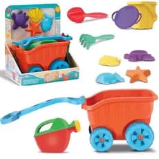 Brinquedo Carriola De Praia Laranja Com Acessórios Infantil Castelinho De Areia Forminhas Baldinho Regador