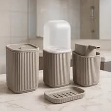 Kit 4 Acessórios Para Banheiro Lavabo Dispenser Porta Sabonete Líquido Porta Algodão Porta Escovas Saboneteira