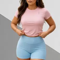Conjunto Fitness Feminino Dry Fit Camiseta Respirável +Short Zero Transparência Academia Premium