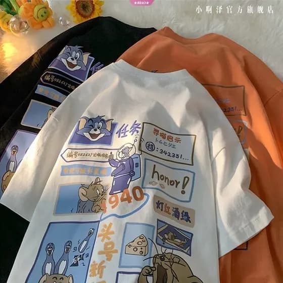 Camiseta  Camisa Tom & Jerry Desenho Animado Novas Camisetas De Manga Curta Para Homens Mulheres Versão Simples Coreana