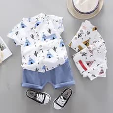Meninos Camisa de manga curta Camisa de manga curta Fato de Verão Novo Estilo Bebê Bonitão Infantil Moda Infantil Menino