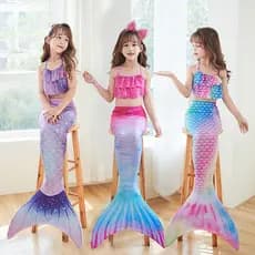 Crianças sereia maiô desempenho maiô de três peças cauda de peixe grande médio pequeno meninas vestido de princesa biquí