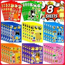 8 Folhas de Adesivos Engraçados de Anime Bluey para Crianças, Faça uma Carinha, para Capacete de Bicicleta, Lápis, Decal