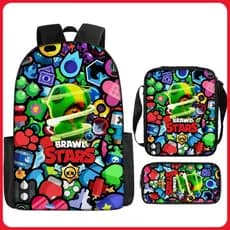 Conjunto de 3 Peças Mochila Infantil Bolsa de Ombro Estojo de Lápis Brawl Stars Cartoon Bolsa Escolar Imp