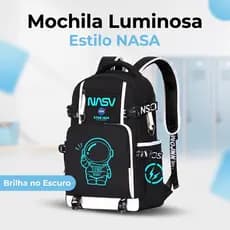 Mochila escolar infantil para menino, estampa cartoon de astronauta, luminosa, impermeável, leve e ampla capacidade