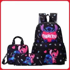 Conjunto de Mochila Estampada Stitch de Três Peças, Conjunto de Mochila Infantil de Desenho Animado Lilo & Stitch