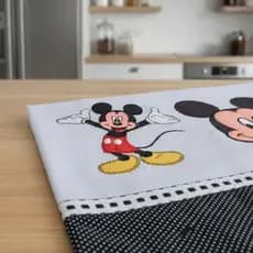 KIT PANO DE PRATO 2 PEÇAS MICKEY BORDADO COM BAINHA